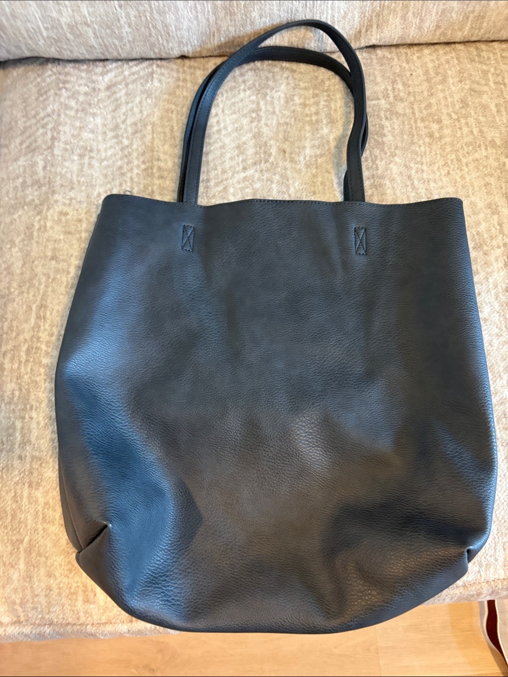 Blue leather tote